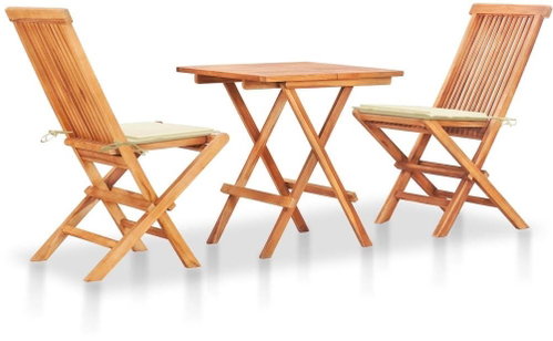 3dílný bistro set s krémovými poduškami masivní teakové dřevo 3063227 - Zahradní nábytek - Main image