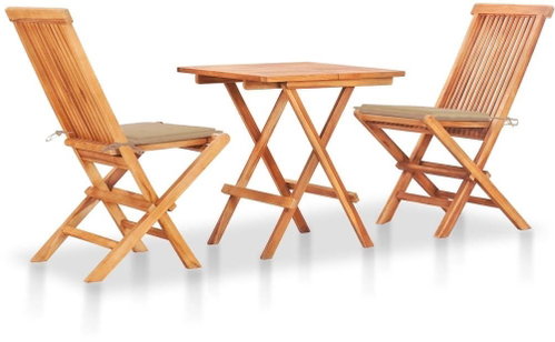 3dílný bistro set s béžovými poduškami masivní teakové dřevo 3063228 - Zahradní nábytek - Main image
