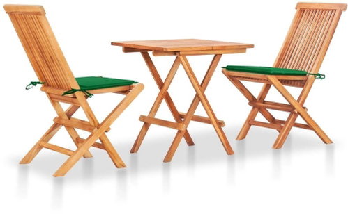 3dílný bistro set se zelenými poduškami masivní teakové dřevo 3063230 - Zahradní nábytek - Main image