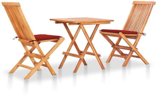 3dílný bistro set s červenými poduškami masivní teakové dřevo 3063231 - Zahradní nábytek - Main image