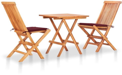 3dílný bistro set s vínovými poduškami masivní teakové dřevo 3063234 - Zahradní nábytek - Main image