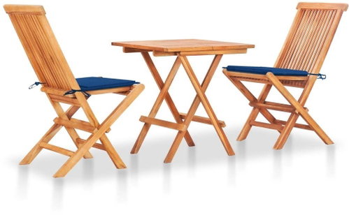 3dílný bistro set královsky modré podušky masivní teakové dřevo 3063235 - Zahradní nábytek - Main image