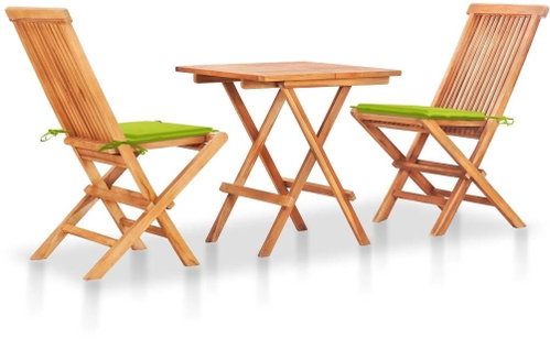 3dílný bistro set jasně zelené podušky masivní teakové dřevo 3063236 - Zahradní nábytek - Main image