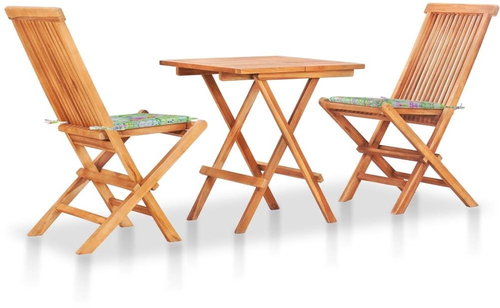 3dílný bistro set s poduškami se vzorem listů masivní teak 3063237 - Zahradní nábytek - Main image