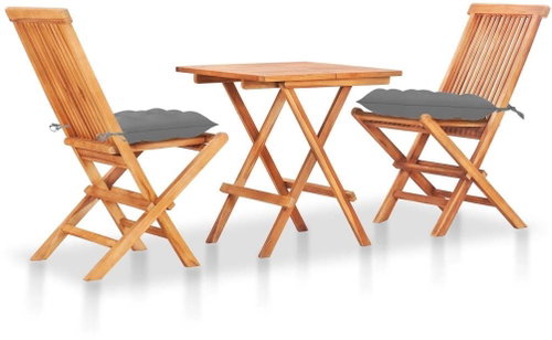 3dílný bistro set s šedými poduškami masivní teakové dřevo 3063241 - Zahradní nábytek - Main image