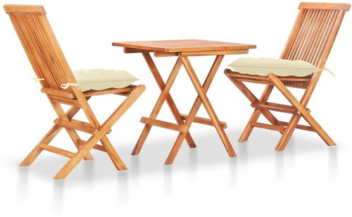 3dílný bistro set s krémově bílými poduškami teakové dřevo  3063242 - Zahradní nábytek - Main image
