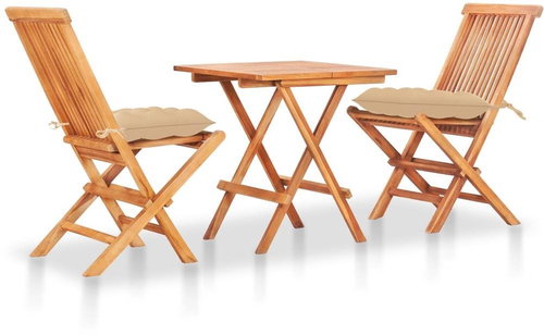 3dílný bistro set s béžovými poduškami masivní teakové dřevo 3063243 - Zahradní nábytek - Main image