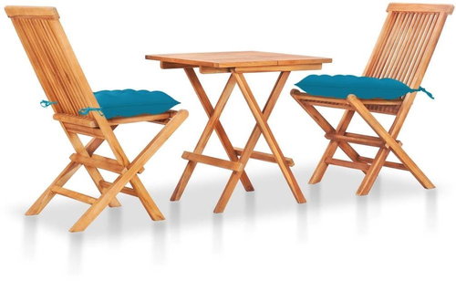 3dílný bistro set se světle modrými poduškami teakové dřevo 3063244 - Zahradní nábytek - Main image