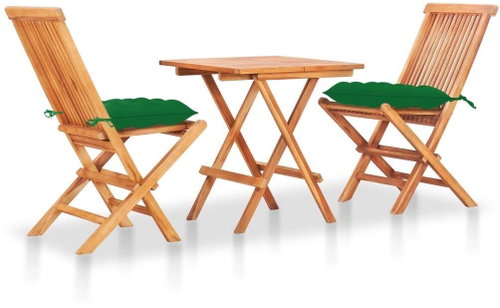 3dílný bistro set se zelenými poduškami masivní teakové dřevo 3063245 - Zahradní nábytek - Main image