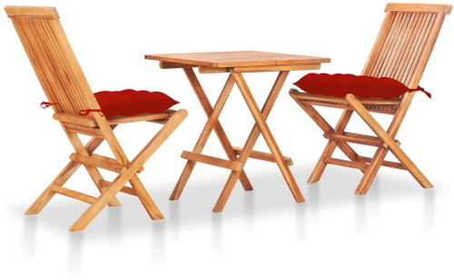 3dílný bistro set s červenými poduškami masivní teakové dřevo 3063246 - Zahradní nábytek - Main image