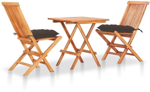 3dílný bistro set s taupe poduškami masivní teakové dřevo 3063248 - Zahradní nábytek - Main image