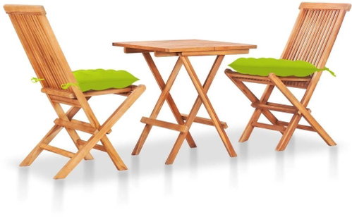 3dílný bistro set s jasně zelenými poduškami masivní teak 3063251 - Zahradní nábytek - Main image