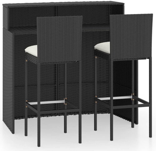 3dílný zahradní barový set s poduškami černý 3064881 - Zahradní nábytek - Main image
