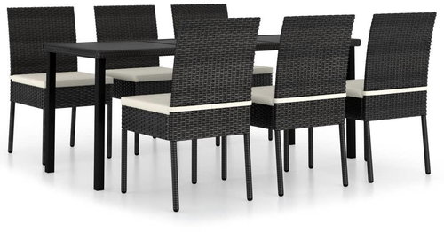 7dílný zahradní jídelní set polyratan černý 3065697 - Zahradní nábytek - Main image