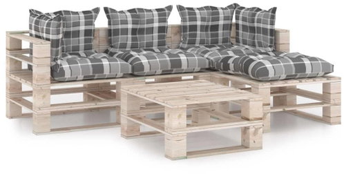 5dílná zahradní sedací souprava z palet + podušky borové dřevo 3066187 - Zahradní nábytek - Main image