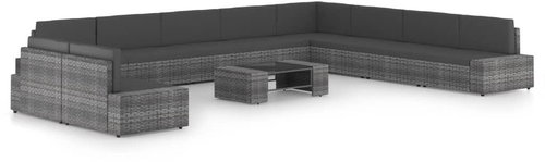 11dílná zahradní sedací souprava polyratan šedá 3067183 - Zahradní nábytek - Main image