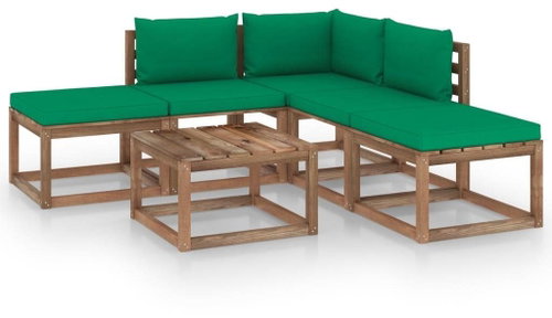 6dílná zahradní sedací souprava se zelenými poduškami  3067385 - Zahradní nábytek - Main image