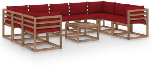 10dílná zahradní sedací souprava s vínovými poduškami 3067521 - Zahradní nábytek - Main image