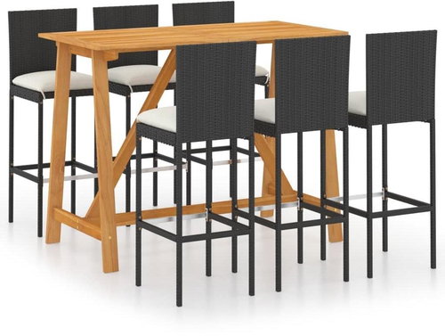 7dílný zahradní barový set s poduškami černý 3067960 - Zahradní nábytek - Main image