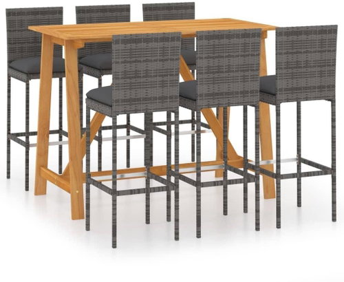 7dílný zahradní barový set s poduškami šedý 3067961 - Zahradní nábytek - Main image