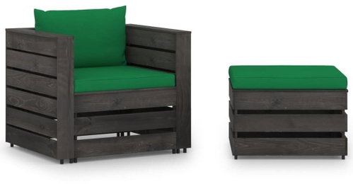 2dílná zahradní souprava s poduškami šedě impregnované dřevo 3068149 - Zahradní nábytek - Main image