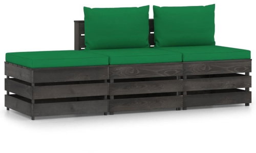 3dílná zahradní souprava s poduškami šedě impregnované dřevo 3068185 - Zahradní nábytek - Main image