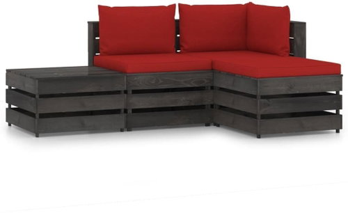 4dílná zahradní souprava s poduškami šedě impregnované dřevo 3068210 - Zahradní nábytek - Main image