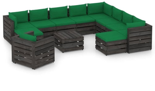 12dílná zahradní souprava s poduškami šedě impregnované dřevo 3068509 - Zahradní nábytek - Main image