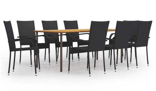 9dílný zahradní jídelní set polyratan černý 3072505 - Zahradní nábytek - Main image