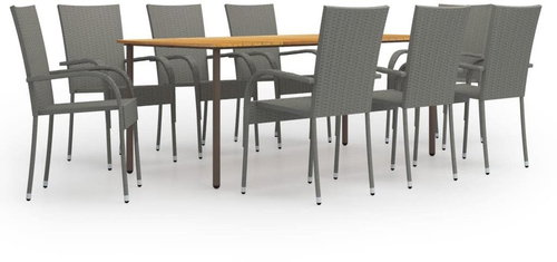 9dílný zahradní jídelní set polyratan šedý 3072506 - Zahradní nábytek - Main image