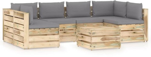 7dílná zahradní souprava s poduškami zeleně impregnované dřevo 3074724 - Zahradní nábytek - Main image