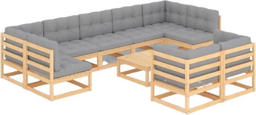 10dílná zahradní sedací souprava s poduškami masivní borovice 3077259 - Zahradní nábytek - Main image