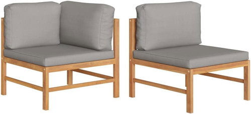 2dílná zahradní sedací souprava tmavě šedé podušky teak 316116 - Zahradní nábytek - Main image