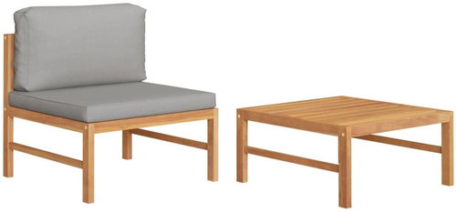 2dílná zahradní sedací souprava tmavě šedé podušky teak 316117 - Zahradní nábytek - Main image