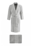 Soft Cotton Premium men's bathrobe in gift box with towel, light grey, S - Bathrobe