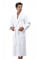 Soft Cotton Men's bathrobe Sehzade, white silver embroidery, L - Bathrobe
