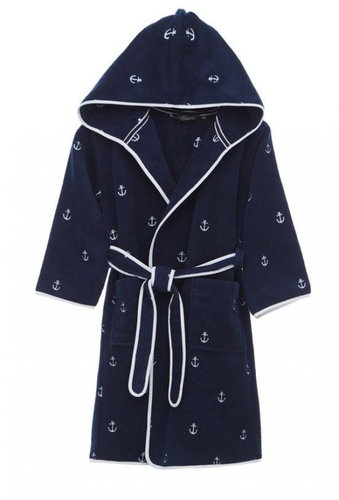 Soft Cotton - Children's hooded Marine Boy robe in gift box, dark blue, 128 (8 years) - Bathrobe - Main image