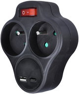 Solight 2 x 10A, USB A+C fast charger 20W PD, black, switch - Splitter 