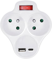 Solight 2 x 10A, USB A+C charger 12W, white, switch - Splitter 