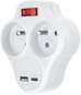 Splitter  Solight 2 x 10A, USB A+C fast charger 20W PD, white, switch - Rozbočovač
