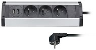Solight prodlužovací přívod, 3 zásuvky + 2X USB, 1,5m, 3 x 1mm2, hliník, rohový design - Extension Cable