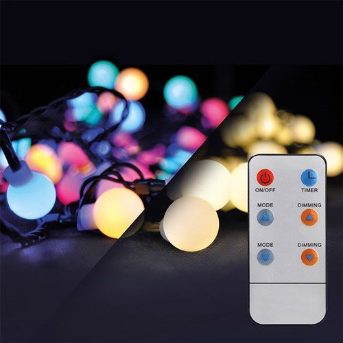 Solight LED 2v1 venkovní vánoční řetěz, koule, dálkový ovladač, 200LED, RGB+bílá, 20m+5m, 8 funkcí,  - Světelný řetěz - Hlavní obrázek