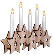 LED Wooden Candlestick, 5x LED, Natural Wood, 2x AA - Christmas Lights