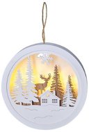 LED hängende Dekoration, Wald und Hirsch, weiß und braun, 2x AAA - Weihnachtsbeleuchtung