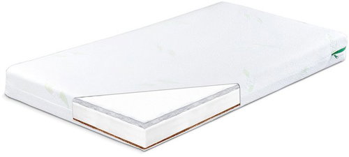 SENSILLO Crib mattress 120 × 60 cm, coconut, foam, buckwheat Luxe, Aloe - Mattress - Main image