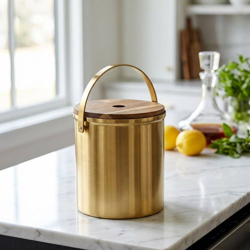 serax S Ice bucket made of brushed steel 14 cm, PVD gold - Ice Bucket - Main image