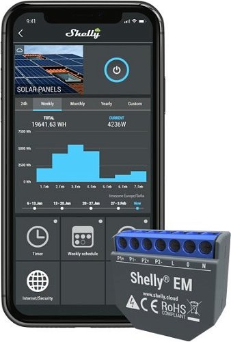 Shelly EM, Power Consumption Measurement up to 2x 120 A, 1 Output - WiFi  Switch