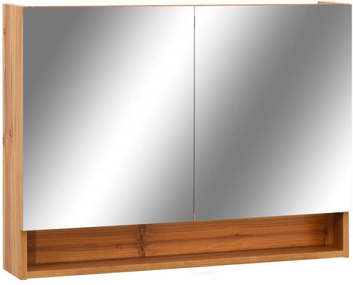 Shumee LED Koupelnová zrcadlová skříňka - dub, 80 × 15 × 60 cm, MDF - Bathroom Cabinet - Main image