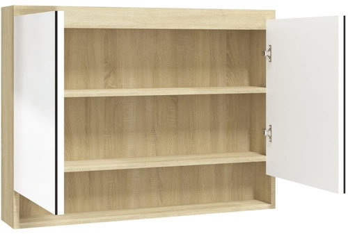 Shumee Koupelnová skříňka se zrcadlem 80 × 15 × 60 cm, MDF, bílá a dubová - Bathroom Cabinet - Main image