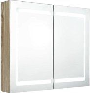 Shumee LED Koupelnová skříňka se zrcadlem - dub, 80 × 12 × 68 cm - Koupelnová skříňka